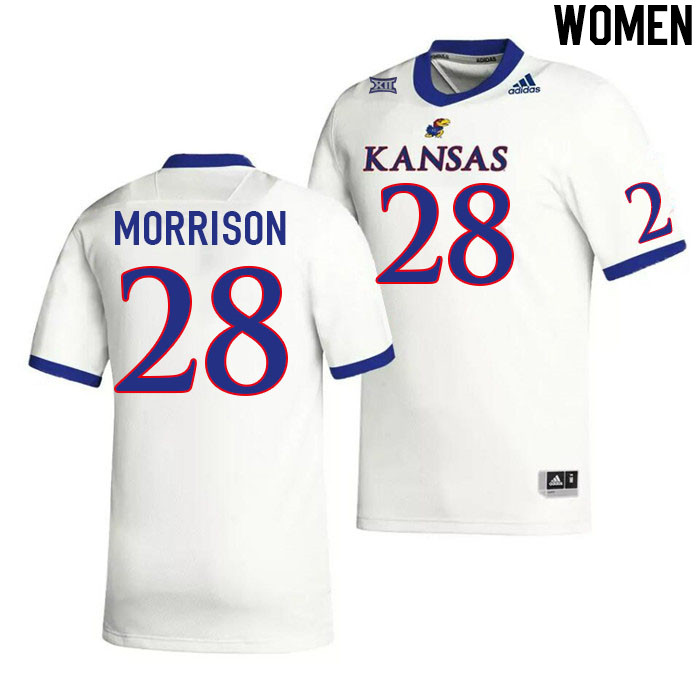 Women #28 Sevion Morrison Kansas Jayhawks College Football Jerseys Stitched Sale-White - Click Image to Close